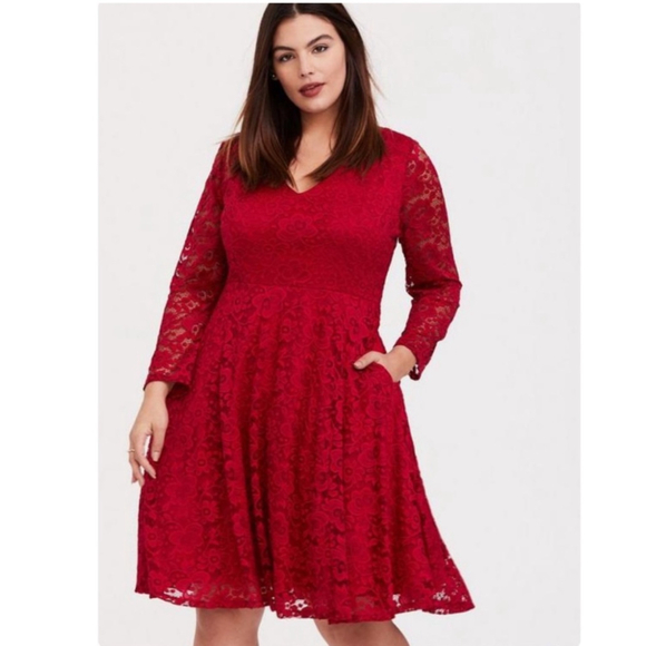 Torrid Red Plus Size Lace Mini Dress - Picture 1 of 6